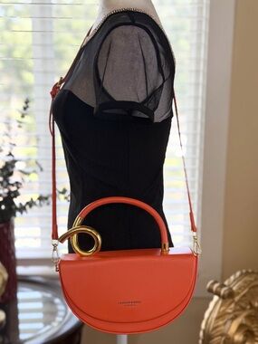 Coral Orange Half-Moon Leather Crossbody Bag